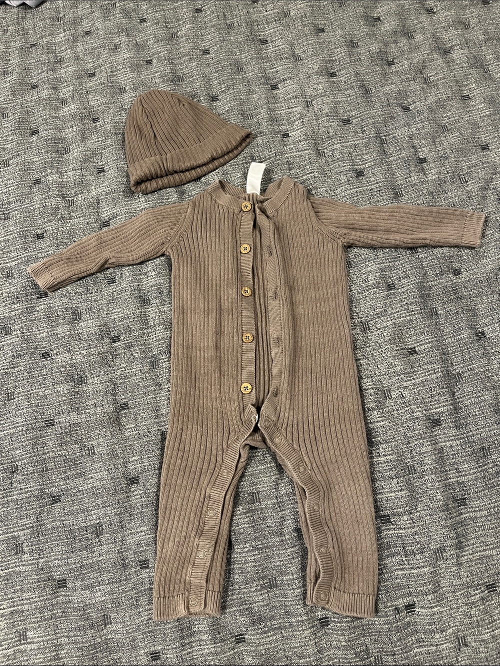 Carter's Ribbed Knit One-Piece and Hat in Tan